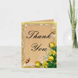 Rustic Wood Yellow Floral Butterfly Danke Karte