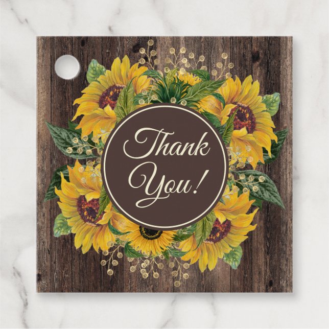 Rustic Wood Yellow Sunblumen Danke Geschenkanhänger (Vorderseite)