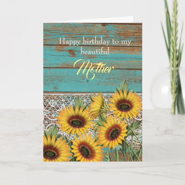 Rustic Wood Yellow Sunflowers Mother Birthday Karte (Vorderseite)