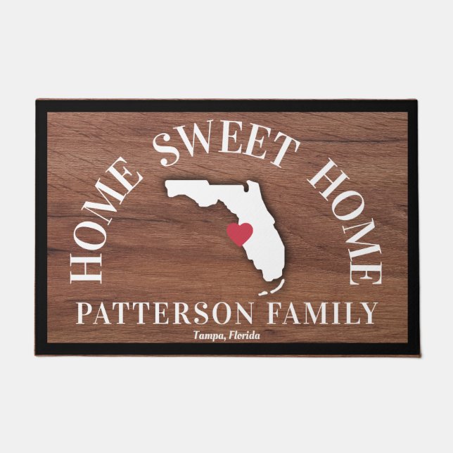 Rustic Wood Zuhause Sweet Zuhause Florida Staat Fußmatte (Vorderseite)