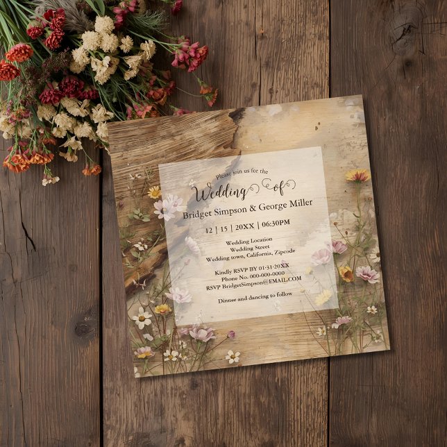 Rustic Wooden Bohemian Floral Wedding  Einladung (Von Creator hochgeladen)