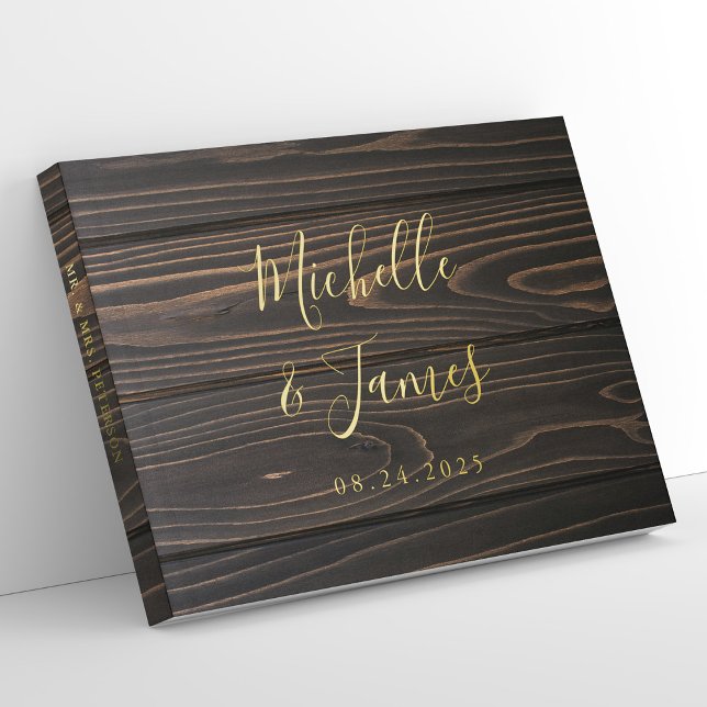 Rustic Wooden Gold Foil Wedding Gästebuch (Personalized Rustic Wooden Gold Foil Wedding Guest Book)