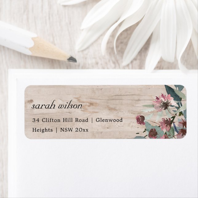 Rustic Wooden Wild Pink Eukalyptus Floral Anschrif (Insitu)