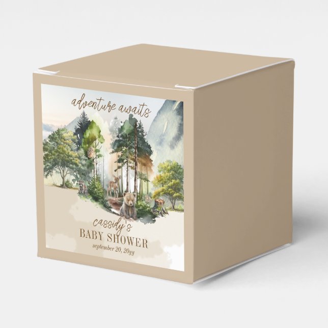 Rustic Woodland Adventure erwartet Boy Baby Shower Geschenkschachtel (Vorderseite)
