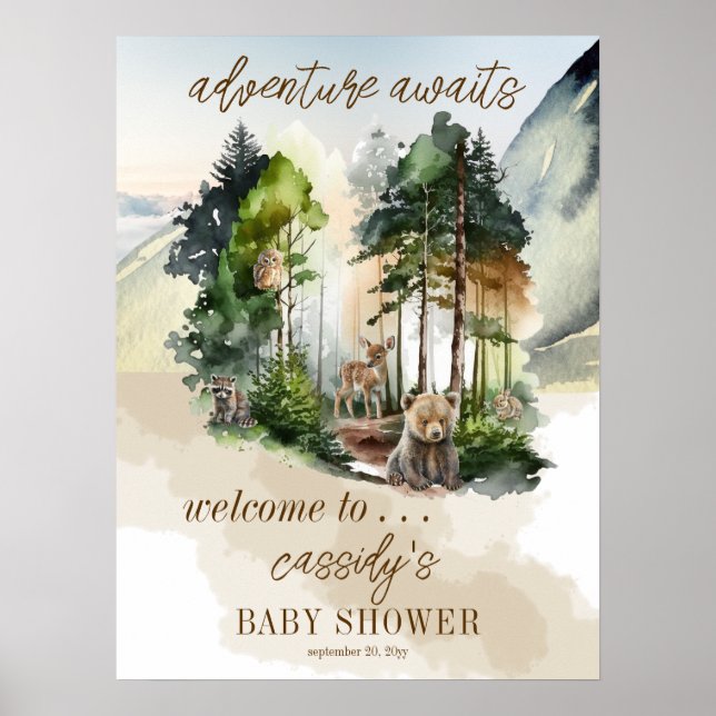 Rustic Woodland Adventure erwartet Boy Baby Shower Poster (Vorne)