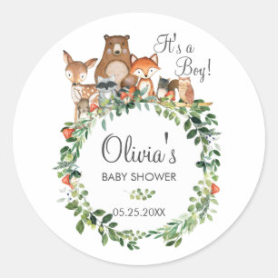 Rustic Woodland Animal Baby Dusche Vielen Dank für Runder Aufkleber