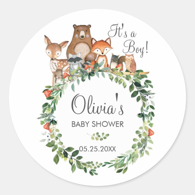 Rustic Woodland Animal Baby Dusche Vielen Dank für Runder Aufkleber (Vorderseite)
