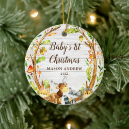 Rustic Woodland Animals Baby's First Christmas Keramik Ornament