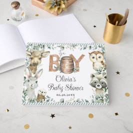 Rustic Woodland Animals Greenery Boy Baby Shower  Gästebuch