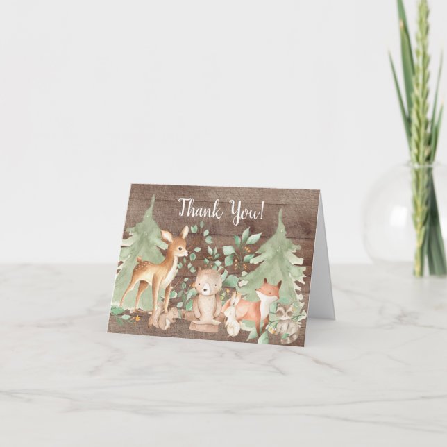 Rustic Woodland Animaux Baby shower Merci Note (Devant)