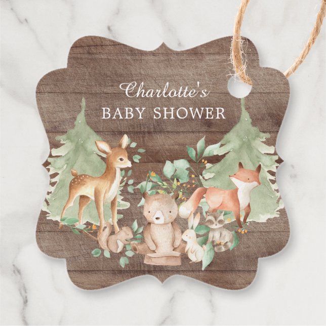 Rustic Woodland Baby Dusche Gefallen Geschenktag Geschenkanhänger (Rückseite)