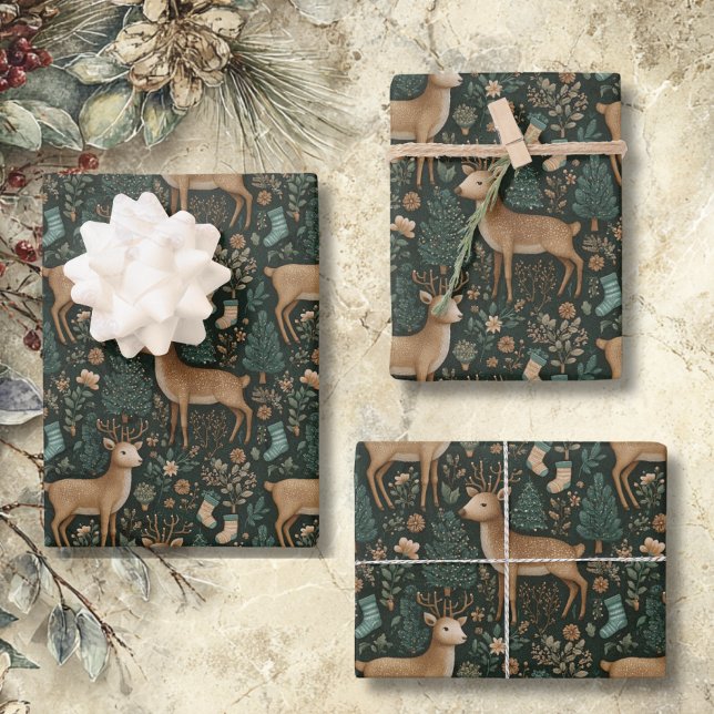 Rustic Woodland Deer & Christmas Pine Tree  Geschenkpapier Set (Von Creator hochgeladen)