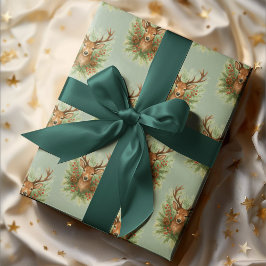 Rustic Woodland Deer Head with Winter Foliage - Geschenkpapier