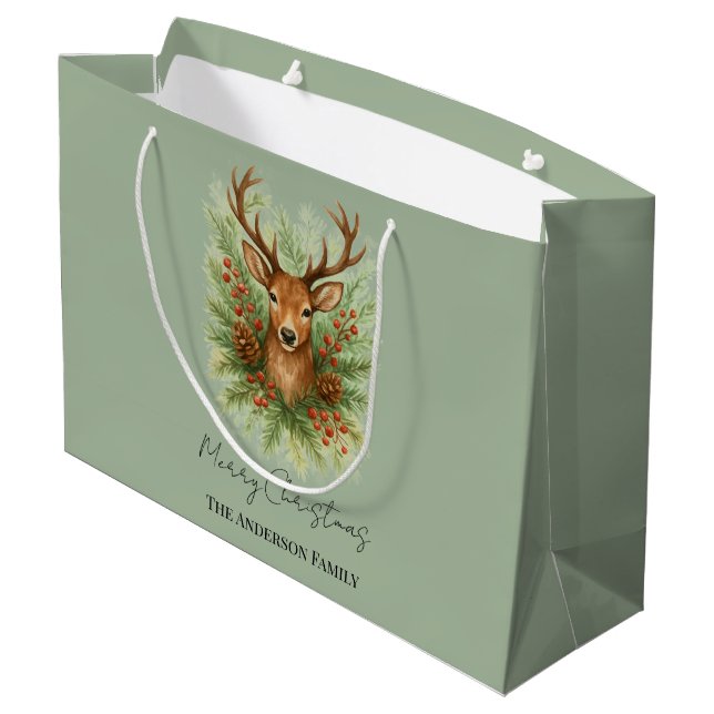 Rustic Woodland Deer Head with Winter Foliage -  Große Geschenktüte (Rückseite Schrägansicht)