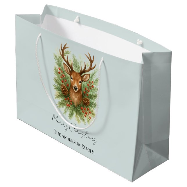 Rustic Woodland Deer Head with Winter Foliage -  Große Geschenktüte (Rückseite Schrägansicht)