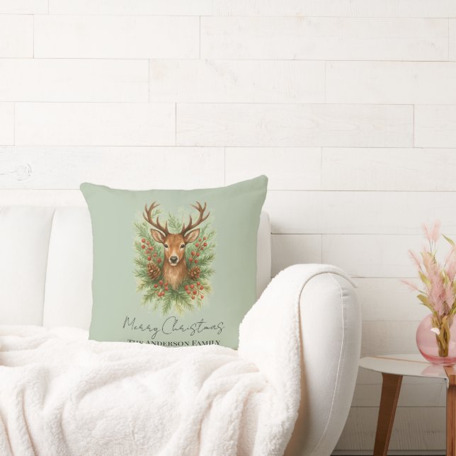 Rustic Woodland Deer Head with Winter Foliage -  Kissen (Liege)