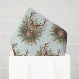 Rustic Woodland Deer Head with Winter Foliage - Seidenpapier