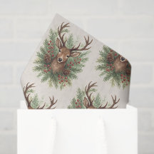 Rustic Woodland Deer Head with Winter Foliage - 