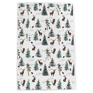 Rustic Woodland Forest Deer/Buck Christmas  Mittlere Geschenktüte