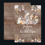 Rustic Woodland Friends Wild One Birthday Party Einladung<br><div class="desc">Niedliche Waldtiere wilde ein Jungen Geburtstag Einladung Set auf einem rustikal braunen Holzboden mit einem koordinierenden Rücken.</div>