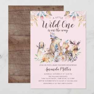 Rustic Woodland Friends Wild One Girls Baby Dusche Einladung