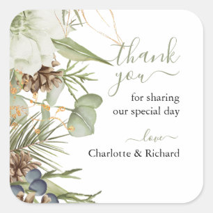 Rustic Woodland Greenerity Wedding Vielen Dank Quadratischer Aufkleber