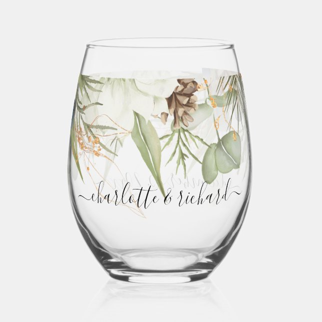 Rustic Woodland Greenerity Wedding Vielen Dank Weinglas Ohne Stiel (Vorderseite)