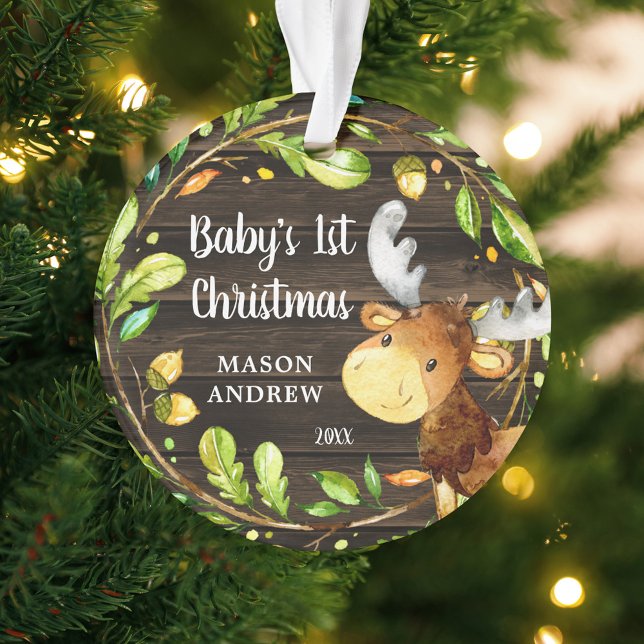 Rustic Woodland Moose Baby's First Christmas Ornament (Von Creator hochgeladen)