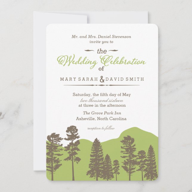 Rustic Woodland Mountain et Trees Wedes Invitation (Devant)
