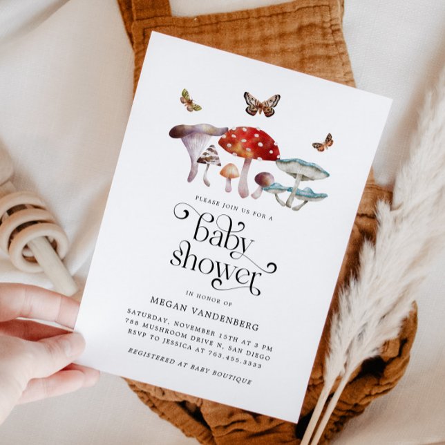 Rustic Woodland Mushroom Baby Shower Invitation Einladung (Von Creator hochgeladen)