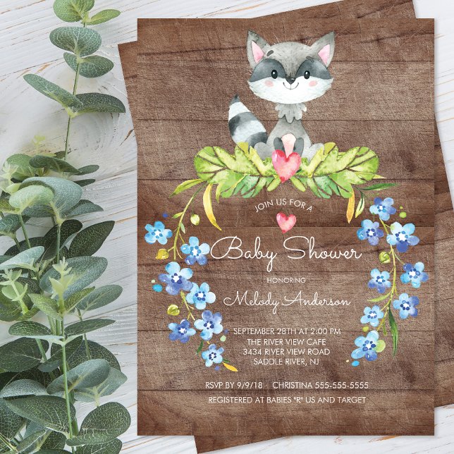 Rustic Woodland Raccoon Baby shower Invitation (Créateur téléchargé)