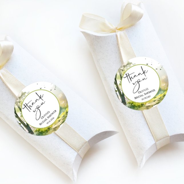 Rustic Woodland Spring Forest Danke Runder Aufkleber (Von Creator hochgeladen)