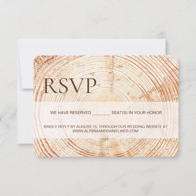 Rustic Woodland tree bark RSVP reserved Seating Karte (Vorderseite)