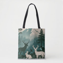 Rustic Woodland Wildlife Deer Rabbit Mountain Scen Tasche