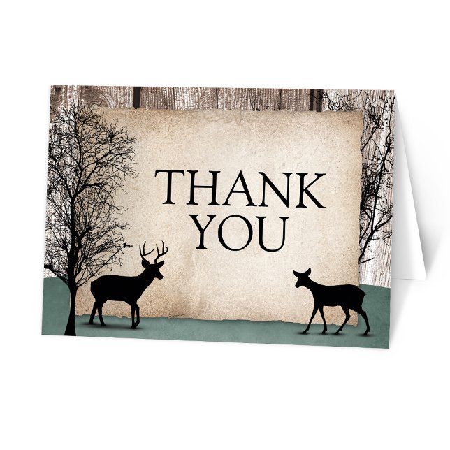Rustic Woodsy Dee danke Ihnen Karten (Rustic Woodsy Deer Thank You Cards from Artistically Invited on Zazzle.)