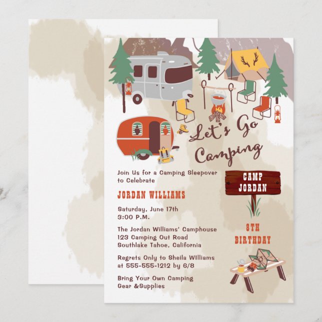 Rustic Woodsy Lasse Go Camping Boy Birthday Party Einladung (Vorne/Hinten)
