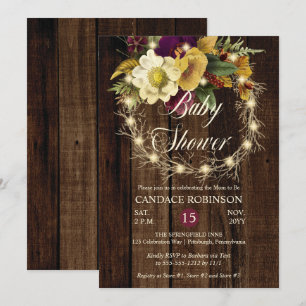Rustic Woodsy Lighted Wreath Girl Baby Shower Einladung