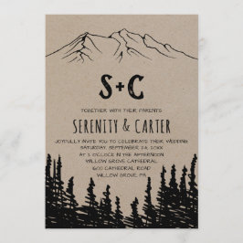 Rustic Woodsy Mountain Monogram Wedding Einladung