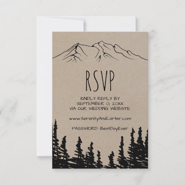 Rustic Woodsy Mountain Wedding Website RSVP Card (Vorderseite)