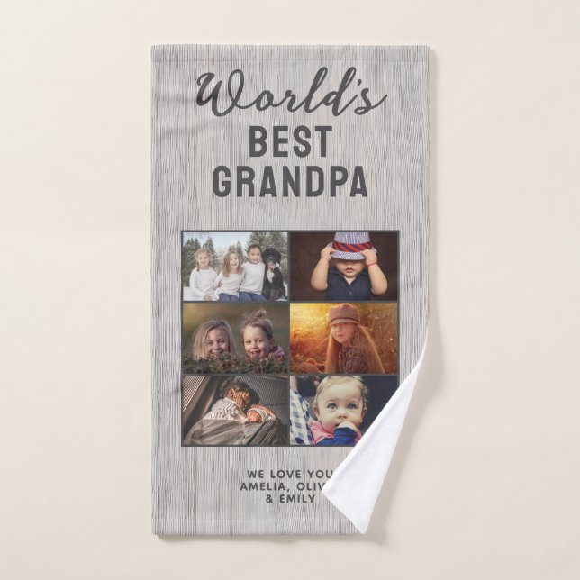 Rustic World's Best Grandpa Wood Custom 6 Photo  (Serviette à main)