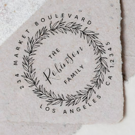 Rustic Wreath Family Name Script-Rücksendeadresse Gummistempel