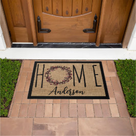 Rustic Wreath Faux Burlap Home Family Name Doormat Fußmatte