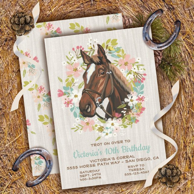 Rustic Wreath Horse Anniversaire Fête Invitation (Créateur téléchargé)