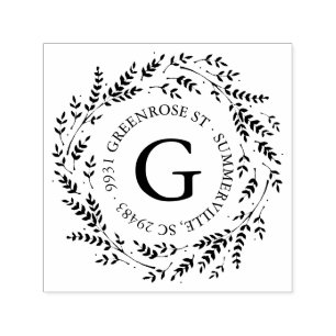 Rustic Wreath Monogram Address Briefmarke Permastempel