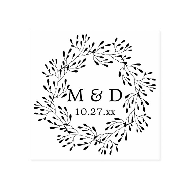 Rustic Wreath Monogram Wedding Gummistempel (Prägung)