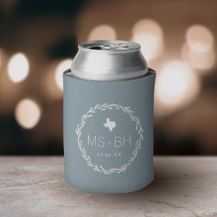 Rustic Wreath Texas Wedding Monogram   Dusty Blue Dosenkühler