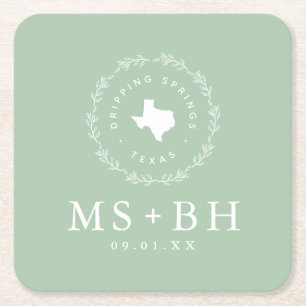 Rustic Wreath Texas Wedding Monogram   Größe Rechteckiger Pappuntersetzer