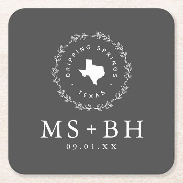 Rustic Wreath Texas Wedding Monogram Rechteckiger Pappuntersetzer (Vorderseite)
