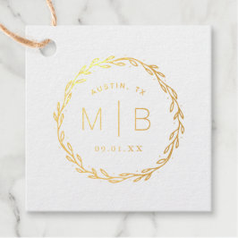 Rustic Wreath Wedding Monogram Real Gold Foil Geschenkanhänger