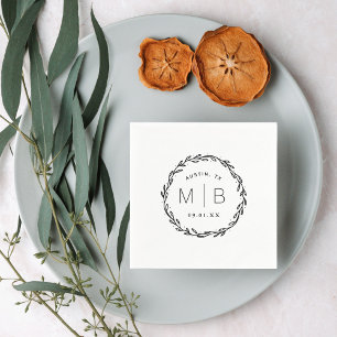 Rustic Wreath Wedge Monogram Serviette